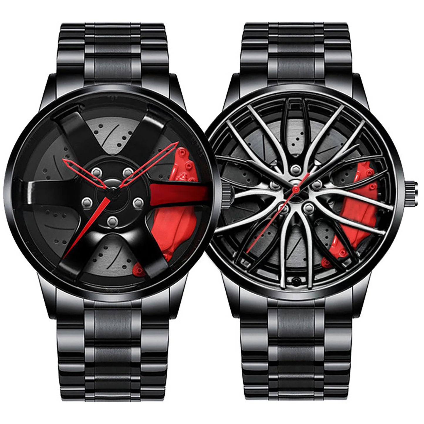Metal and Leather Band Car Wheel Watch