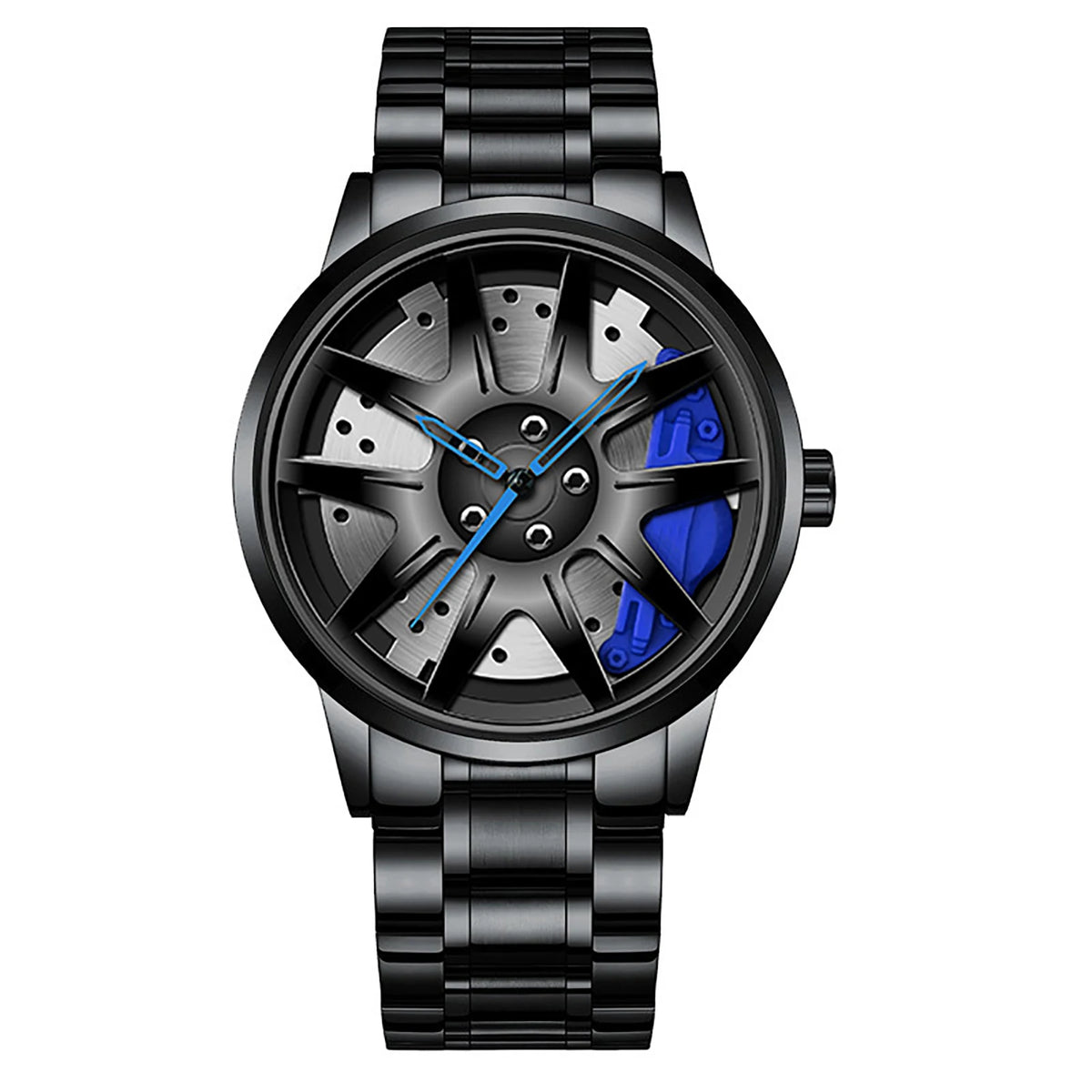 Metal and Leather Band Car Wheel Watch