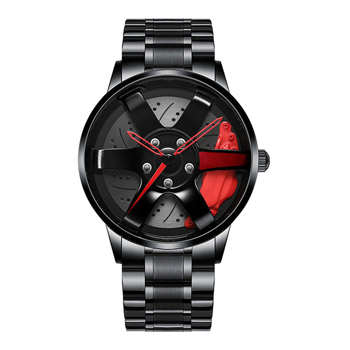 Metal and Leather Band Car Wheel Watch