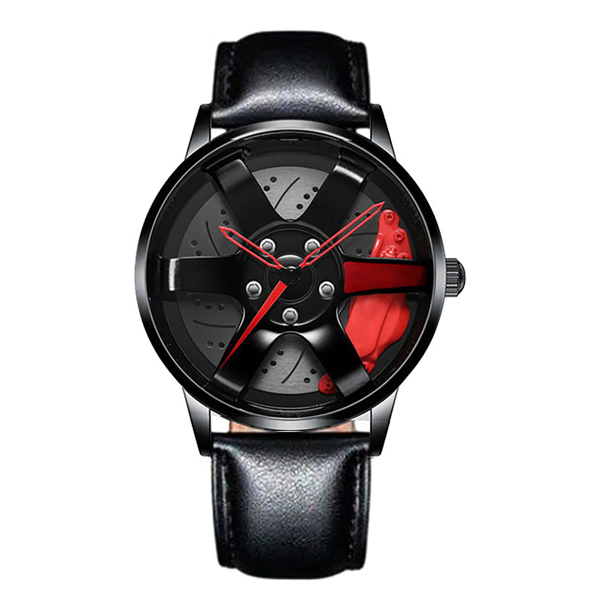 Metal and Leather Band Car Wheel Watch