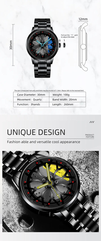 Metal Band Car Wheel Watch