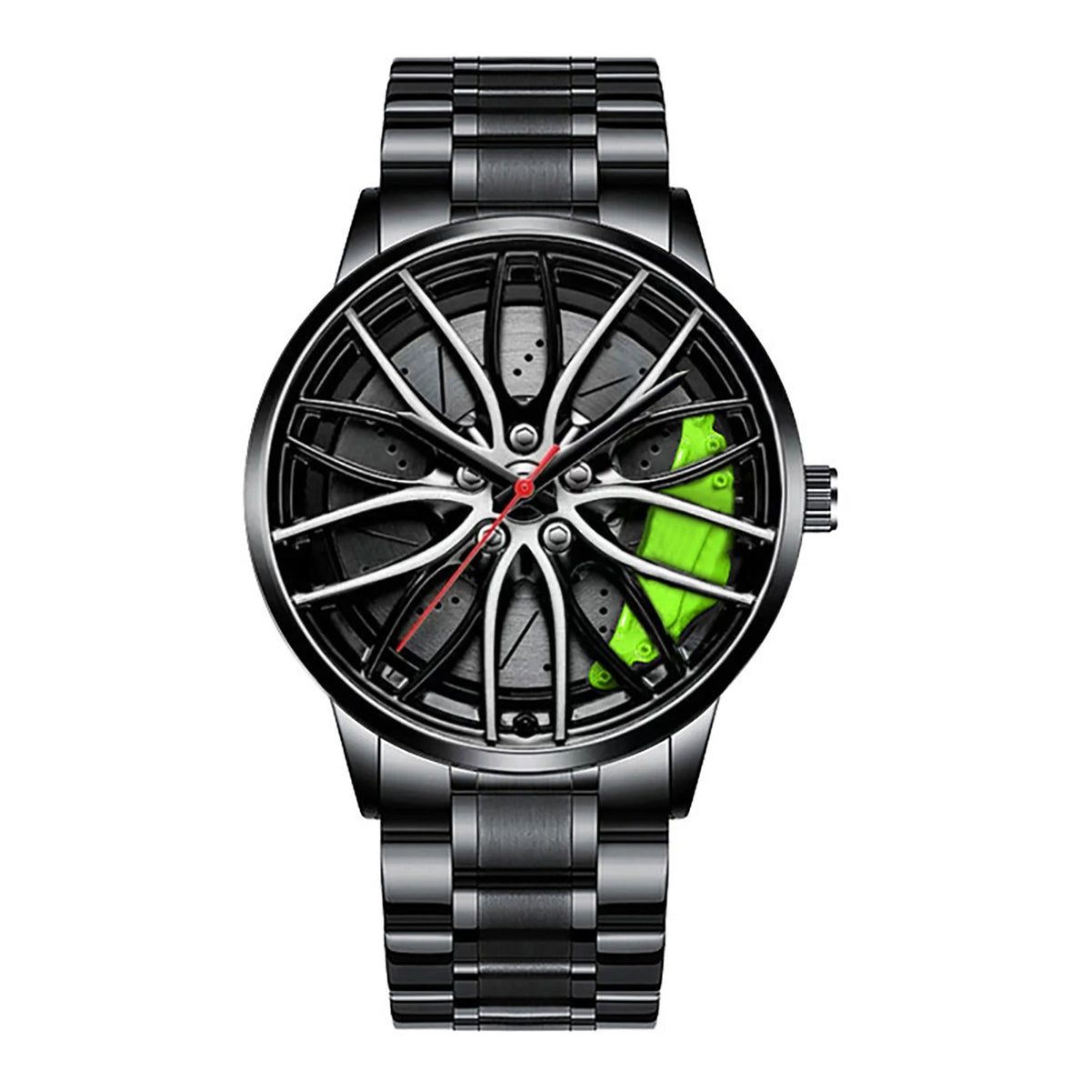 Metal and Leather Band Car Wheel Watch