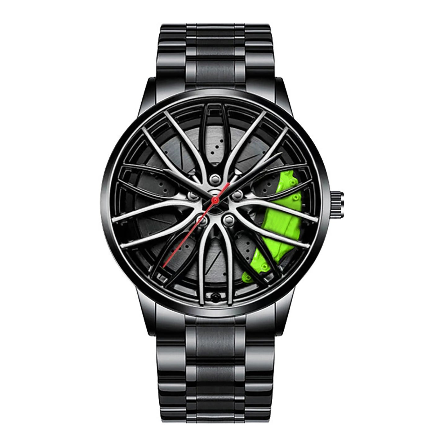 Metal and Leather Band Car Wheel Watch
