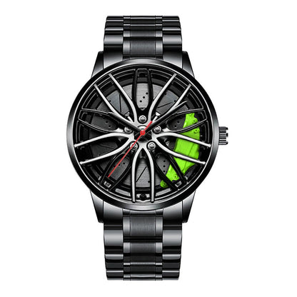 Metal and Leather Band Car Wheel Watch