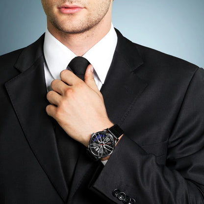 Metal and Leather Band Car Wheel Watch
