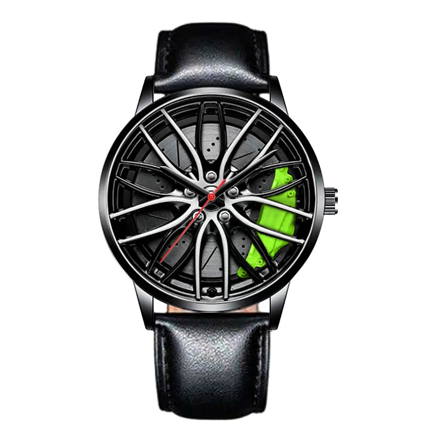 Metal and Leather Band Car Wheel Watch