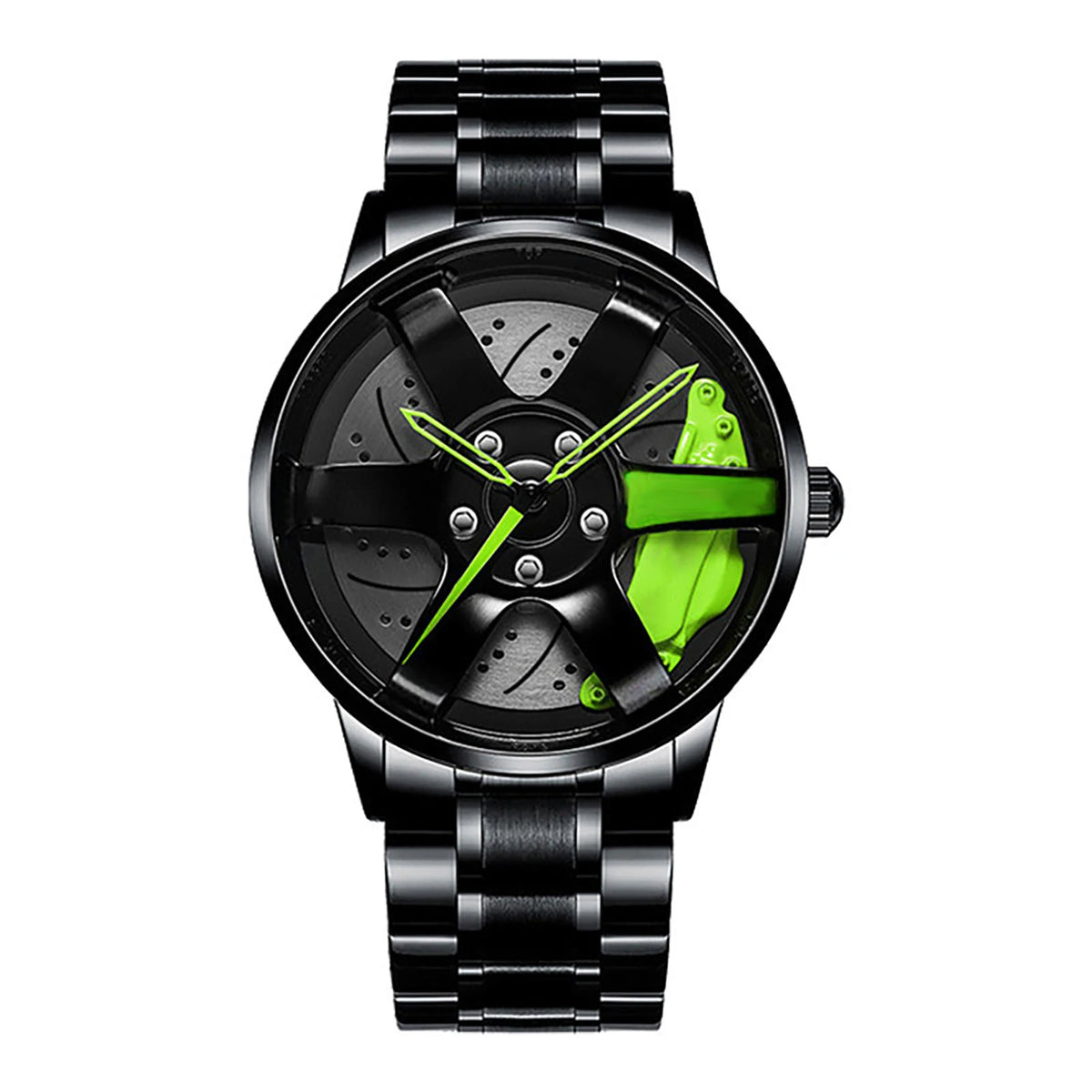 Metal and Leather Band Car Wheel Watch