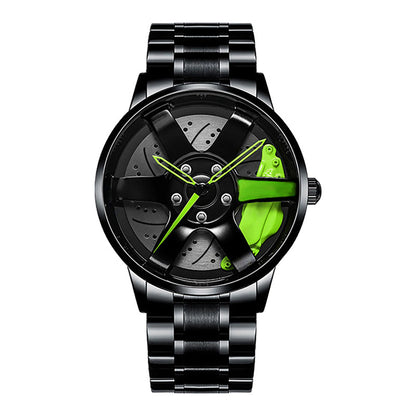 Metal and Leather Band Car Wheel Watch