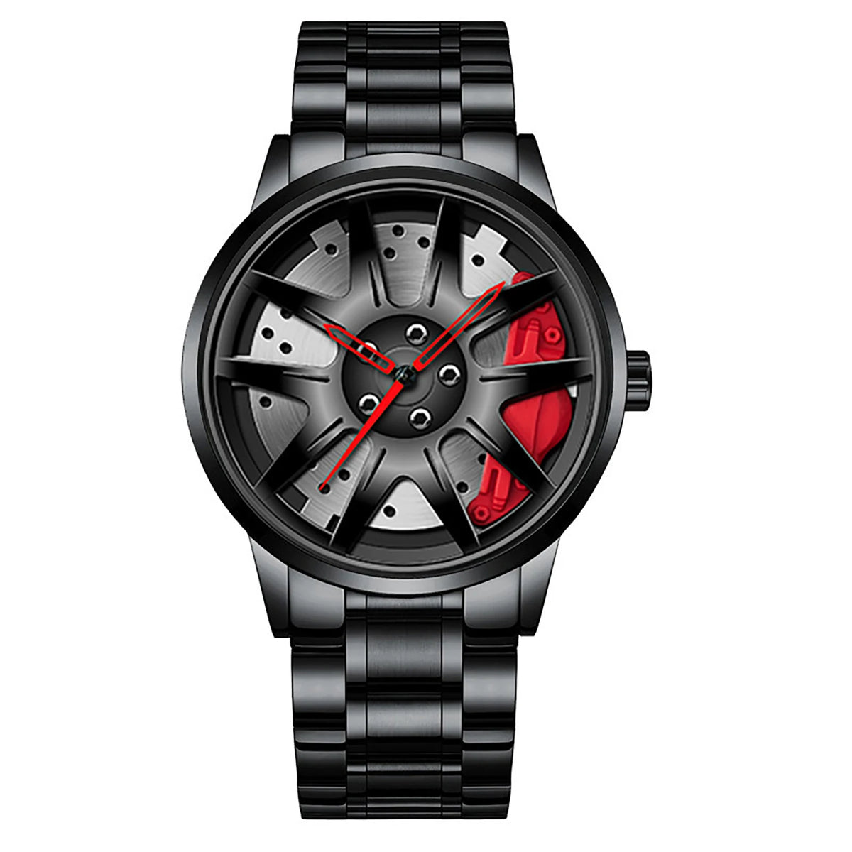 Metal and Leather Band Car Wheel Watch