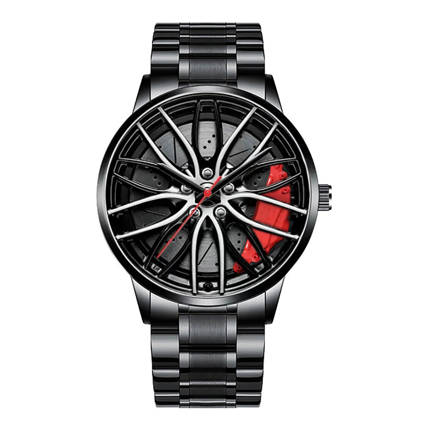 Metal and Leather Band Car Wheel Watch