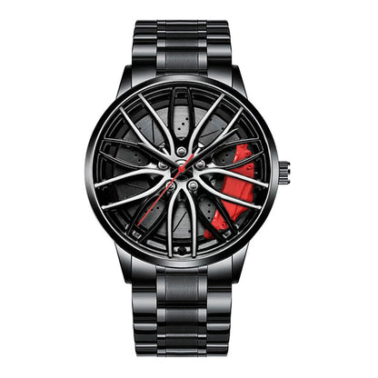 Metal and Leather Band Car Wheel Watch