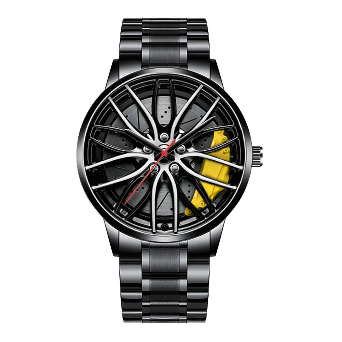 Metal and Leather Band Car Wheel Watch