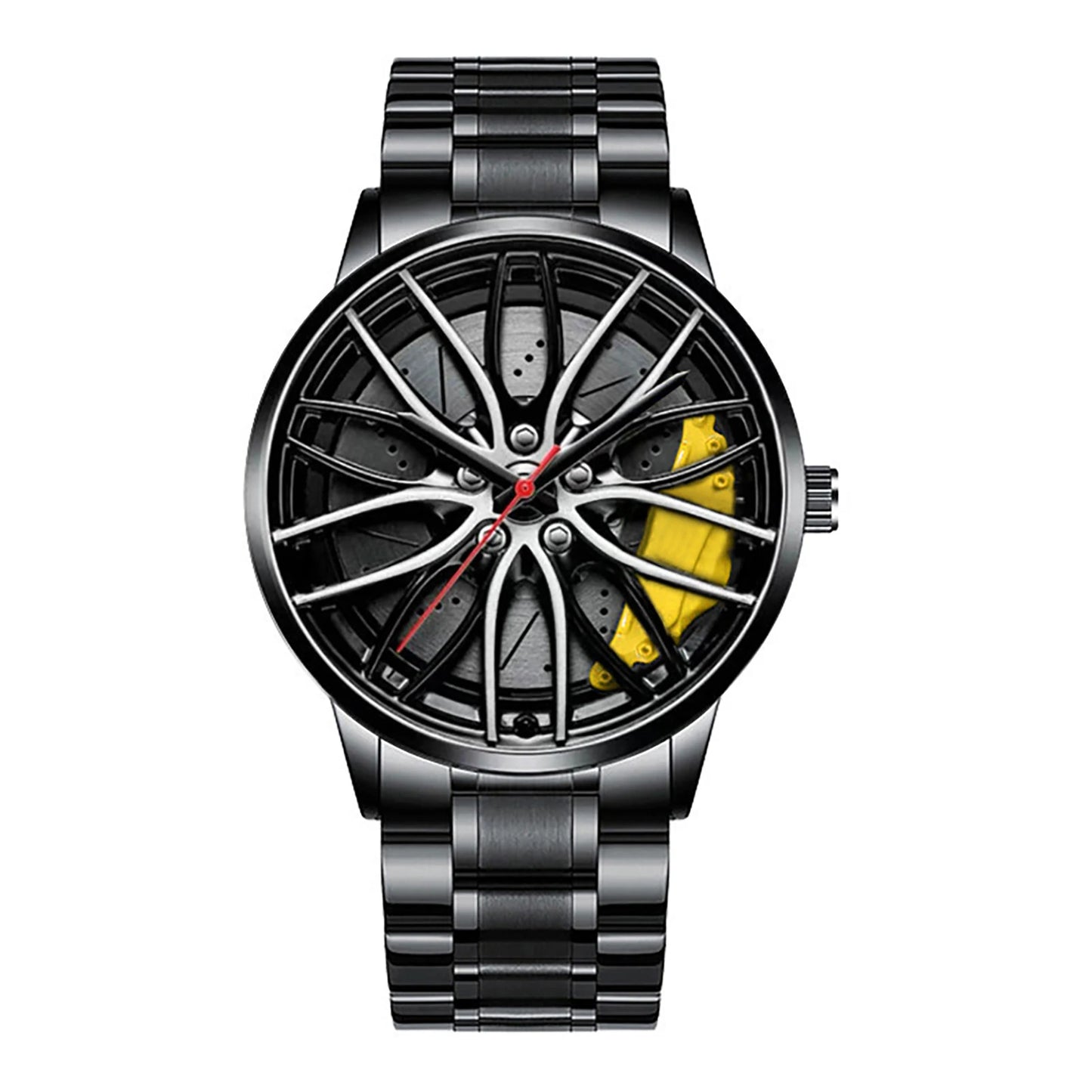 Metal and Leather Band Car Wheel Watch