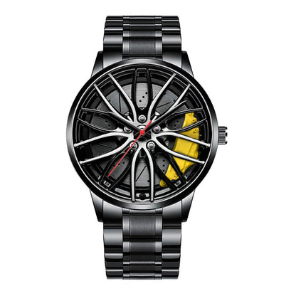 Metal and Leather Band Car Wheel Watch