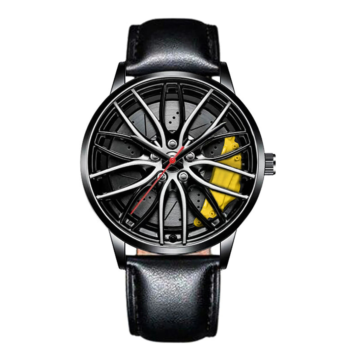 Metal and Leather Band Car Wheel Watch