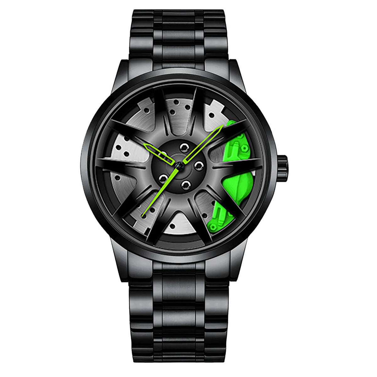 Metal and Leather Band Car Wheel Watch