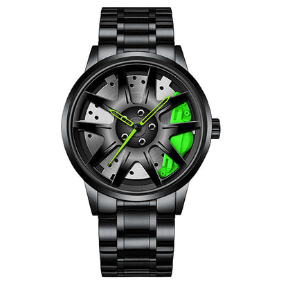 Metal and Leather Band Car Wheel Watch
