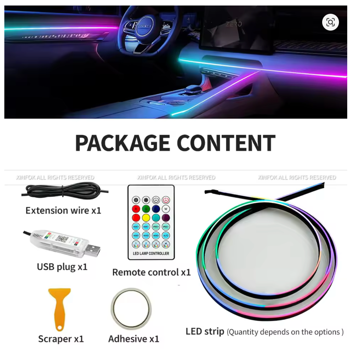 Car Interior Ambient Lighting System LED Kit