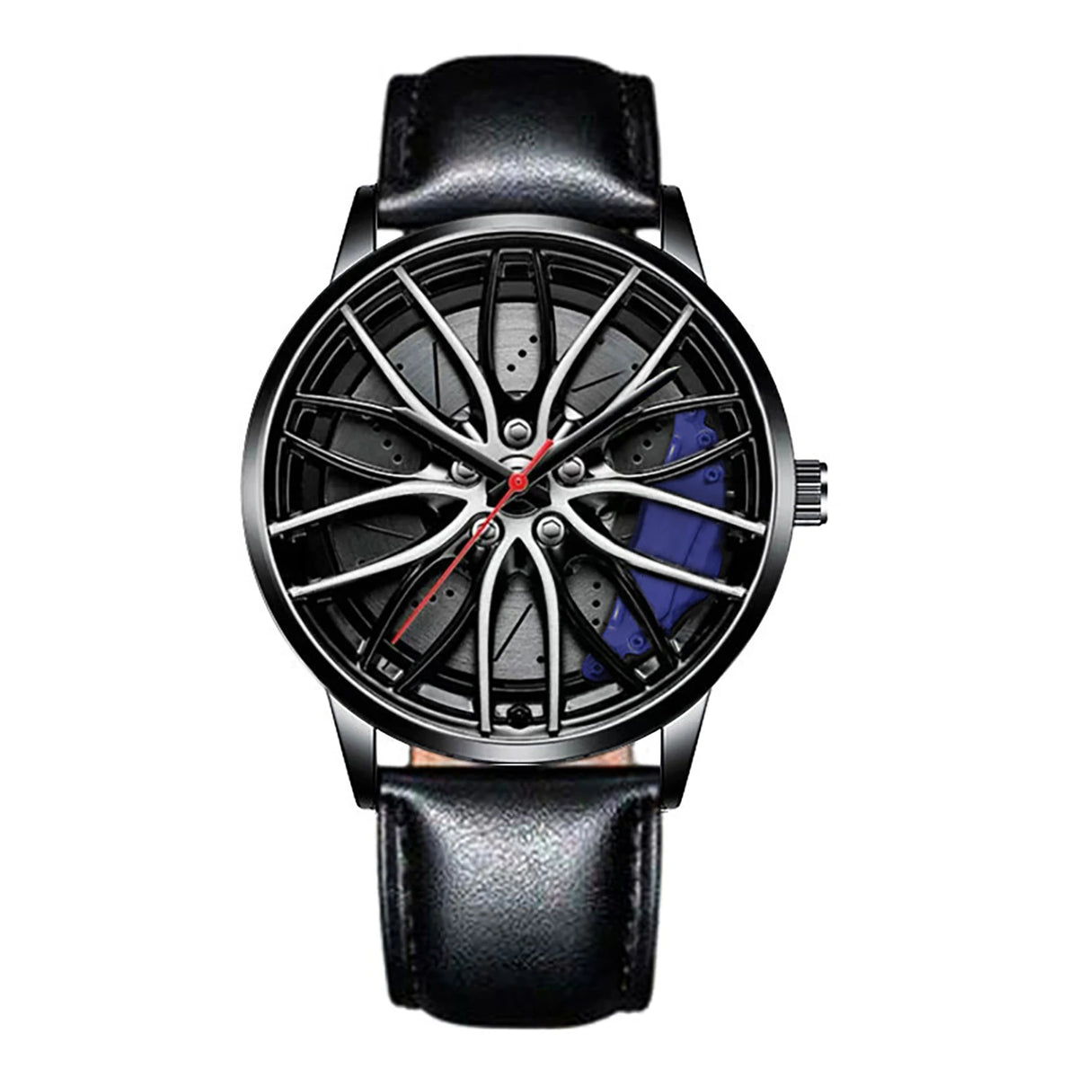 Metal and Leather Band Car Wheel Watch