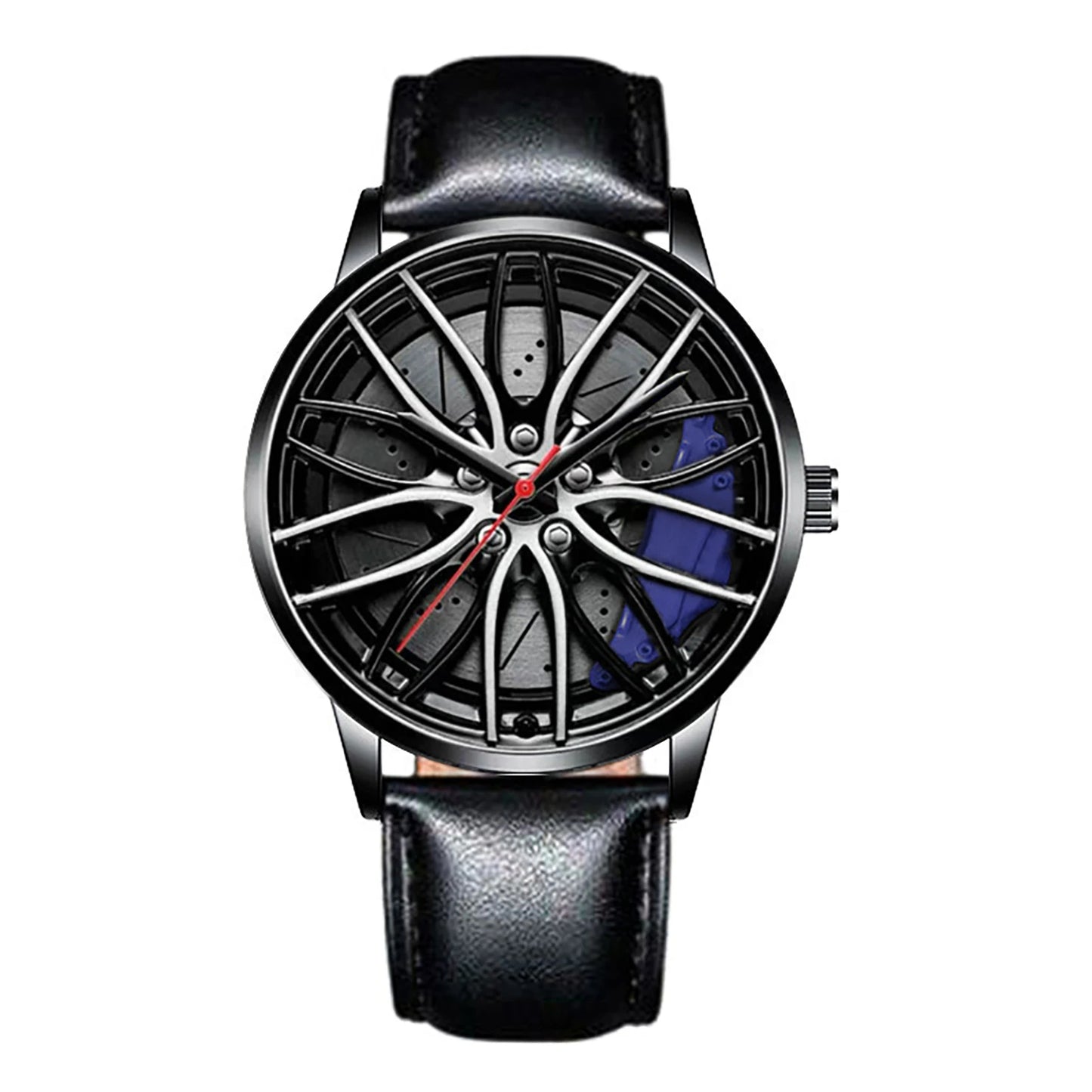 Metal and Leather Band Car Wheel Watch