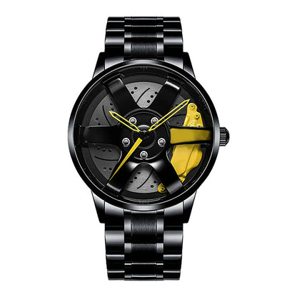 Metal and Leather Band Car Wheel Watch