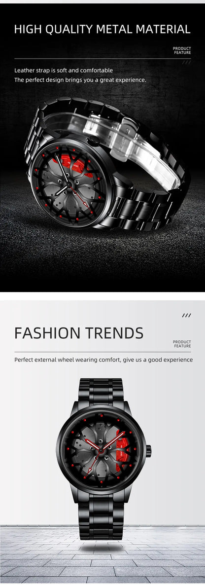 Metal Band Car Wheel Watch